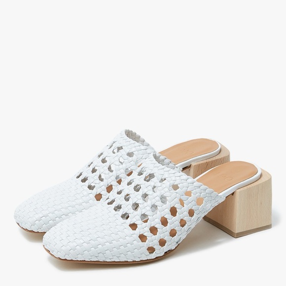 LOQ Ines Blanco White Leather Woven Lattice Weave Block Heel Mules sz 39 - Picture 4 of 15